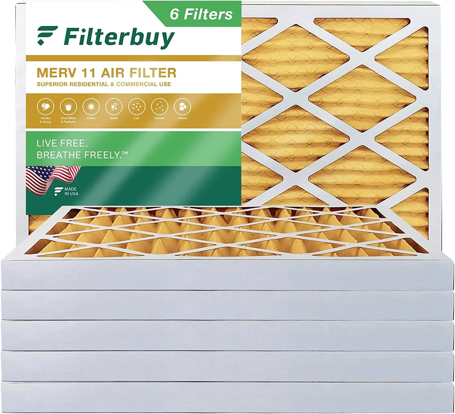 Pleated Air Furnace (6-Pack) AC HVAC 16x25x2 Filterbuy MERV 11 Filters