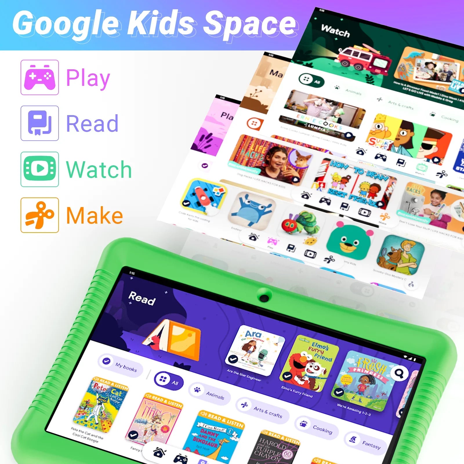 & Disney Storybooks Green & Kids Stickers (Value Smart and - Case Kickstand $400), Contixo 10" Watch Includes Kid-Proof Tablet Stylus, Android Model) Bundle (2023 with 80+ 64GB,