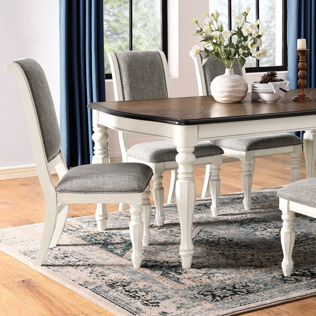 Country White Weathered Oak Belleza Finish French Set Furniture Roundhill and Antique Dining 5-Piece in