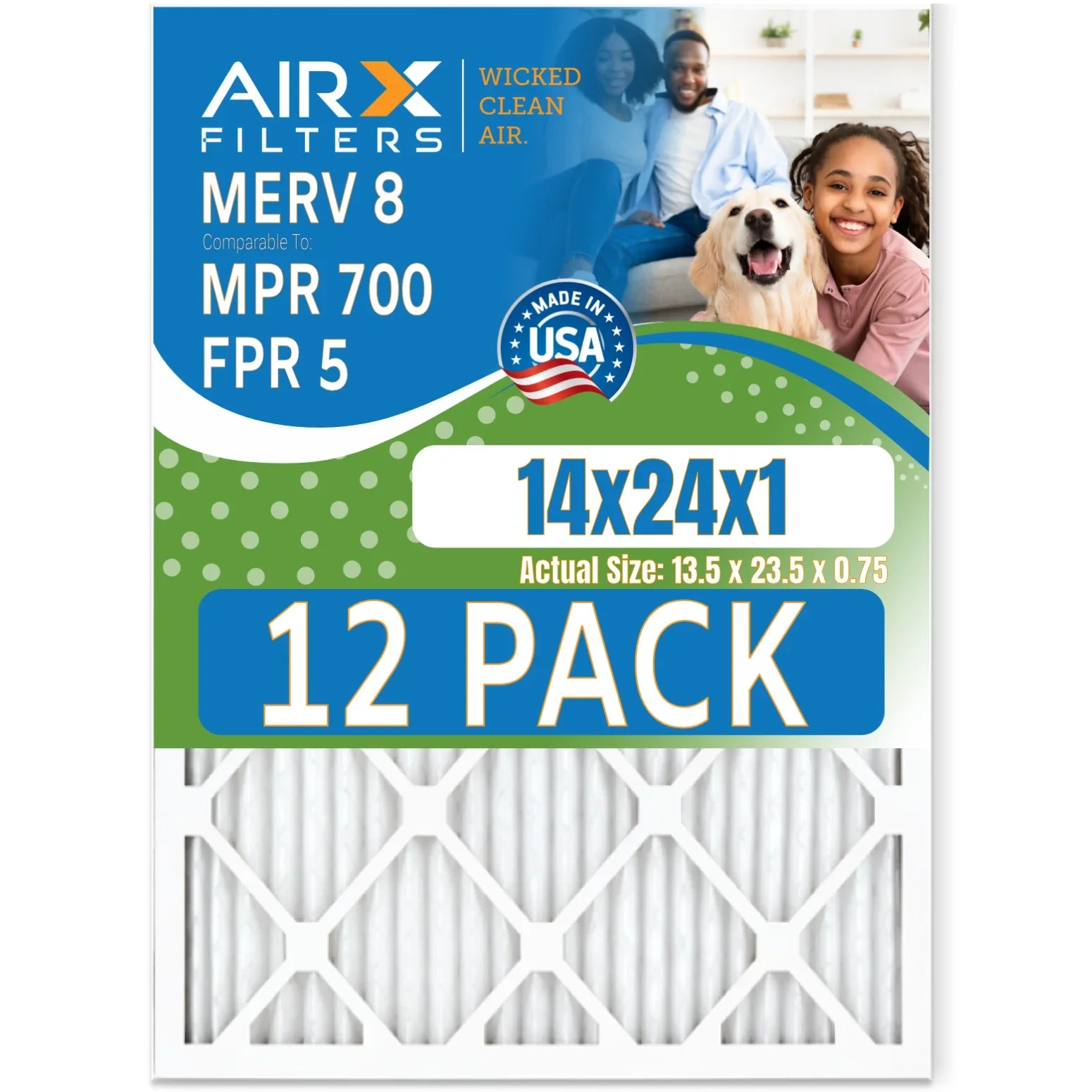 FPR Comparable - Filters & 8 in Made MPR Pack WICKED Filter Furnace FILTERS 12 to AIRX Rating, 5 USA CLEAN AIR. 14x24x1 Air 700 MERV by of