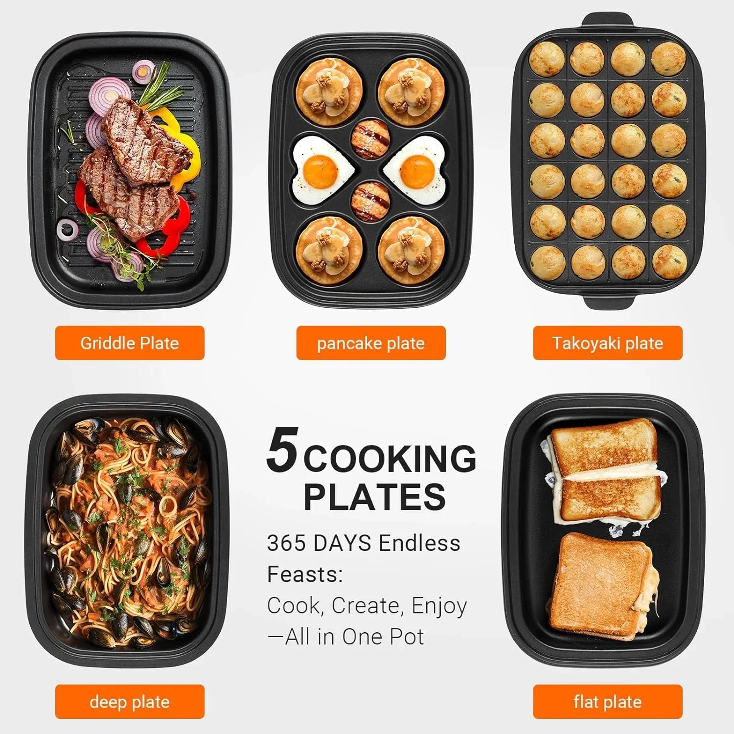 Grill YANPO Lid HotPot, Stir Grilling, Skillets Removable White Dessert, Pot, Paella Set Fry, Pasta Classic Mushroom Griddle BBQ, Indoor Set, Grill 5 Versatile Electric with Plates, for Nonstick