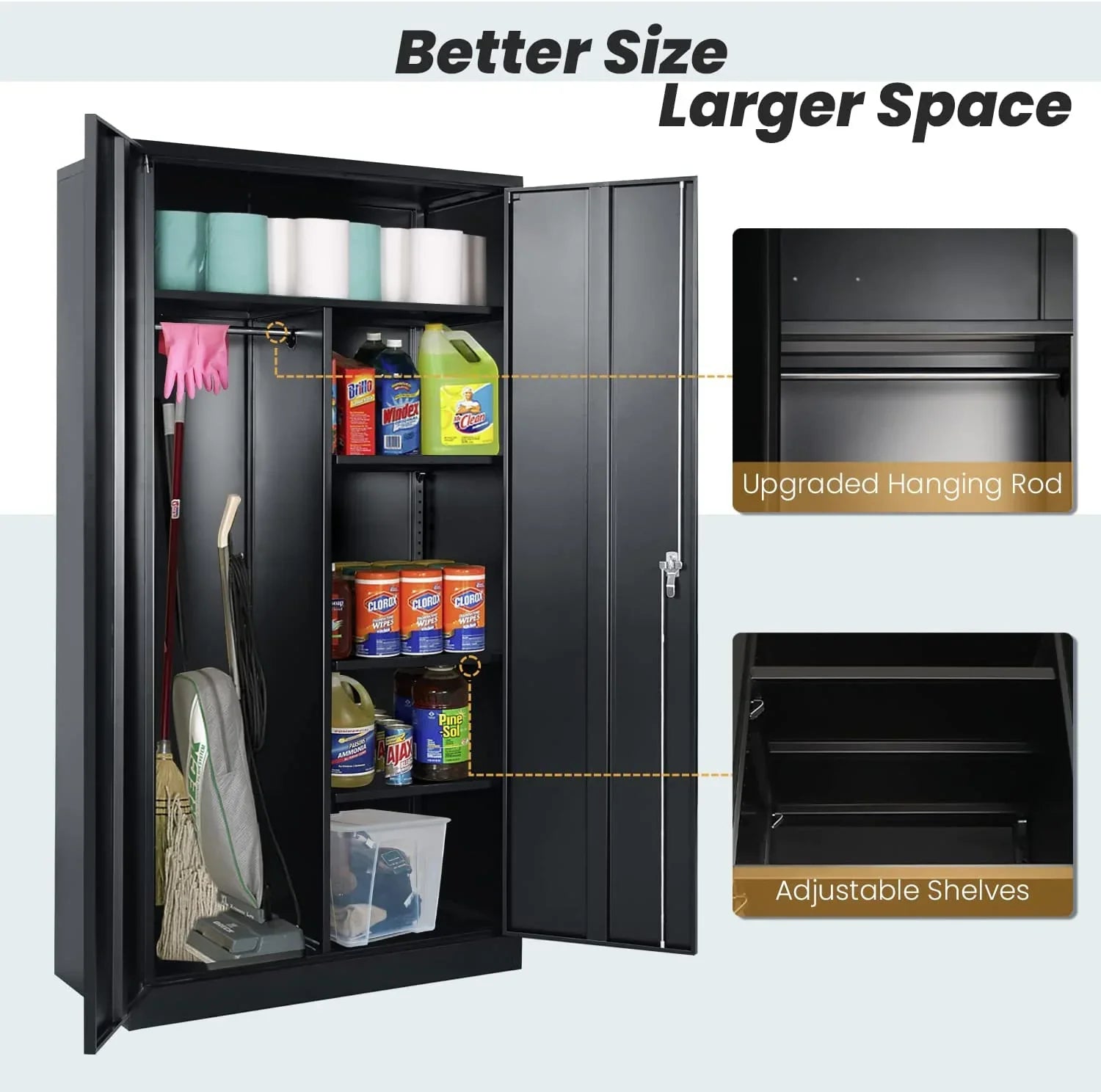 HOOMHIBIU Employee with Locker with Steel Coat Freestanding Metal Cabinets for Office Wardrobe Locking Door Garage and (Black) Cabinet Clothing Home Lock 72'' Shelves