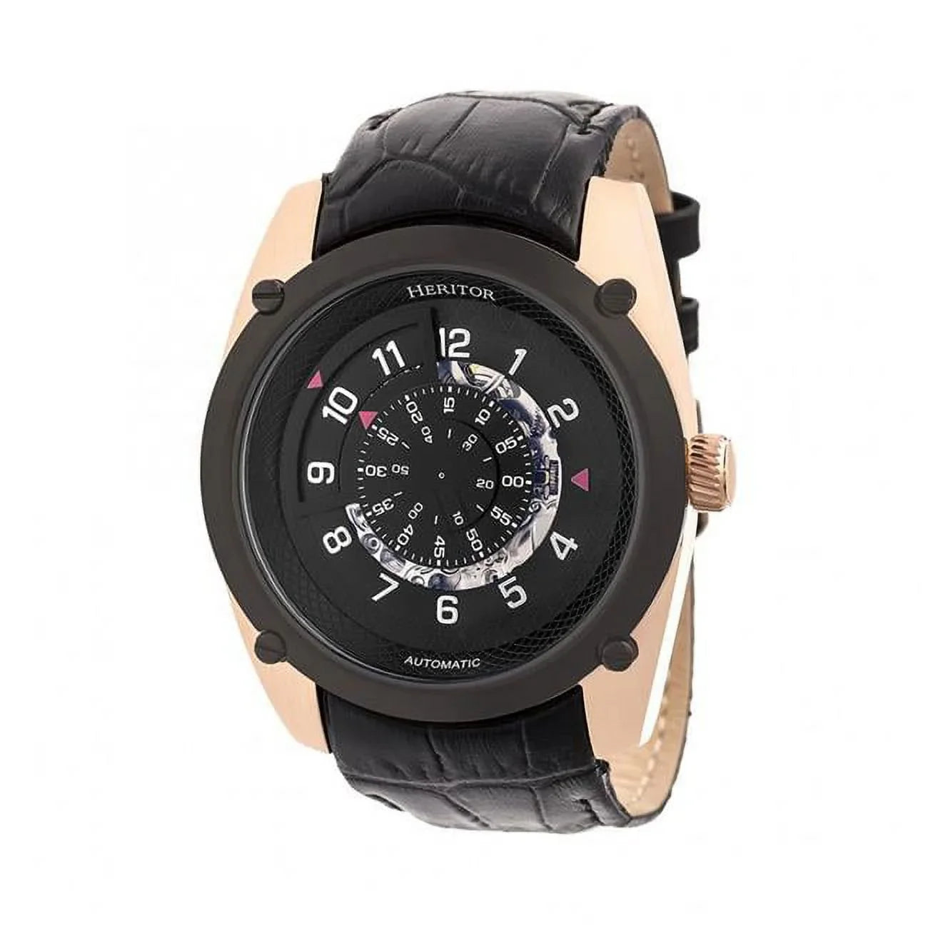 Semi-Skeleton Mens Rose Black Watch Heritor Leather HERHR7406 Daniels Gold & - Band Automatic