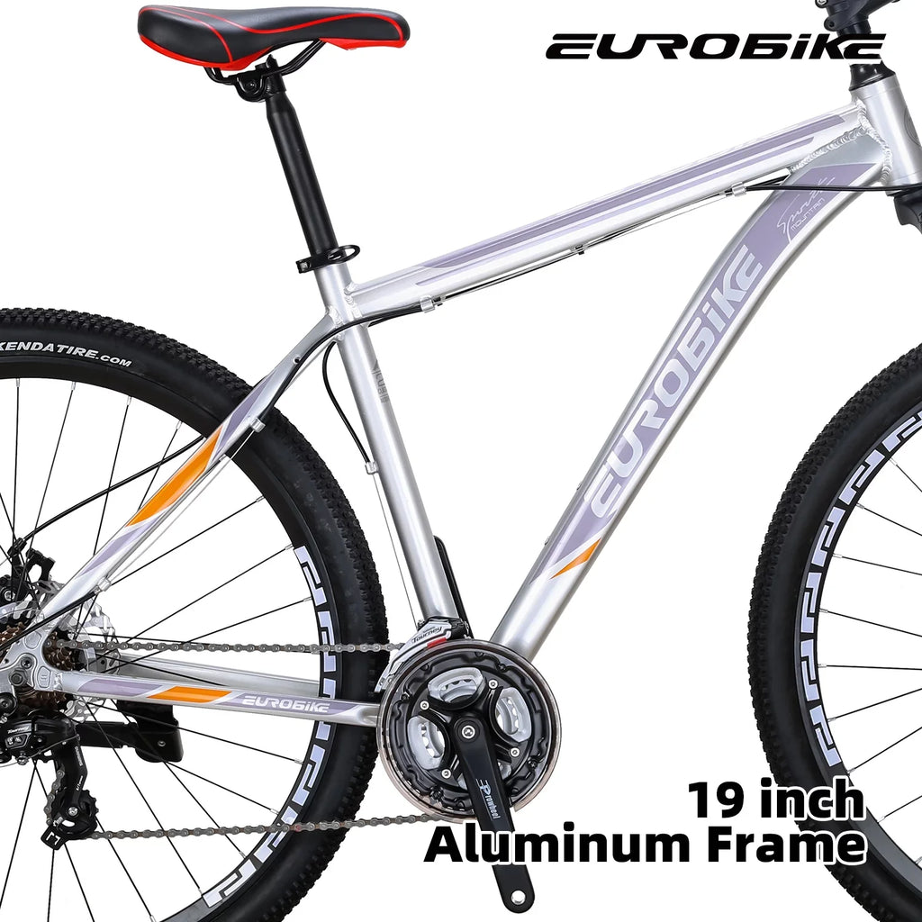 21 Speed,Dual Disc Eurobike Mountain Mountain Silver Mens 29 Adults Aluminum, Bicycle for 29er, 19 Bike, Multi-Spoke X9 inch Inches, Brakes, Bikes