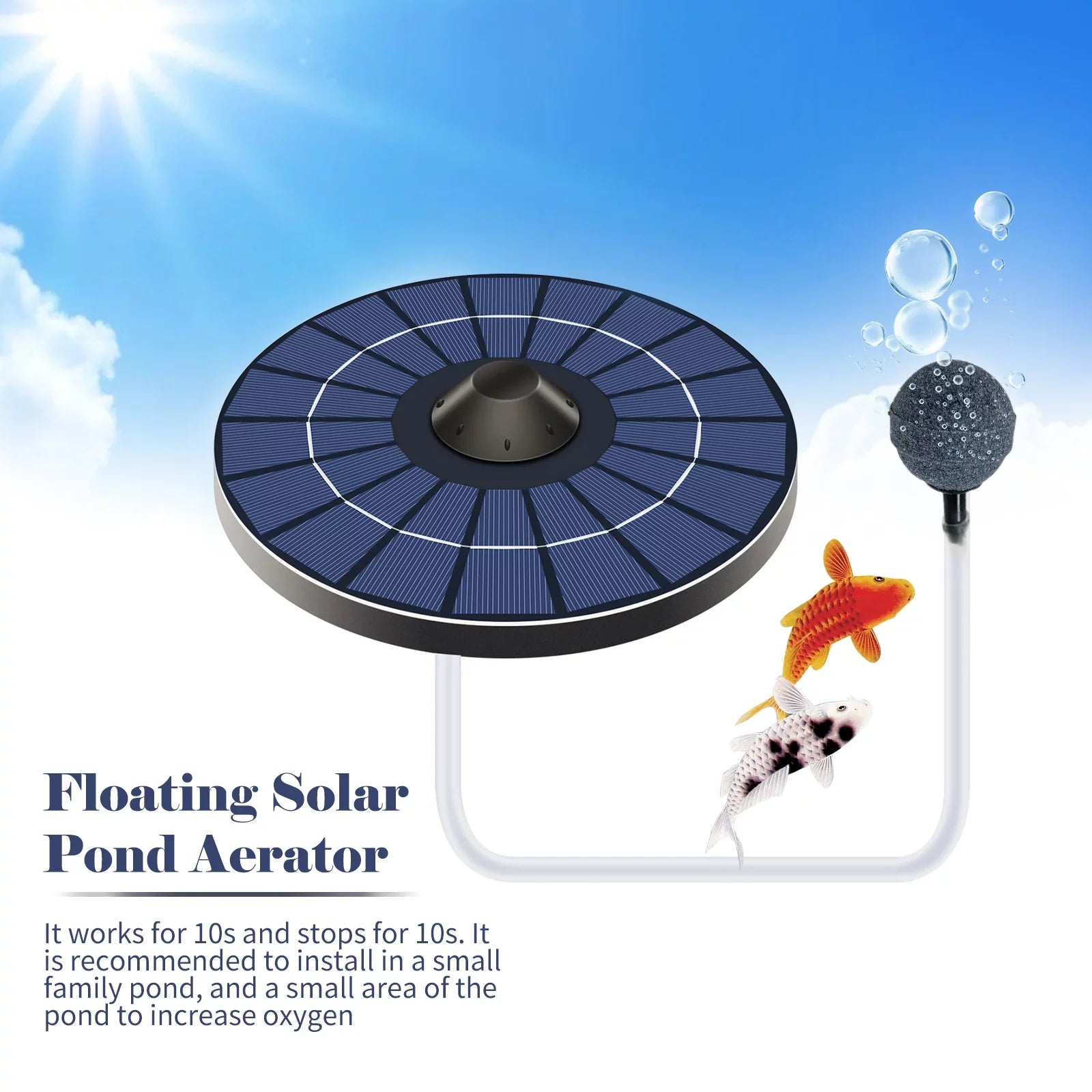 Oxygenator Pond Birdbath Pond Circulation Tank for Aerator Fish With Bubble Pump Aerator Hose Pond Small Stone Solar Fountain and Air