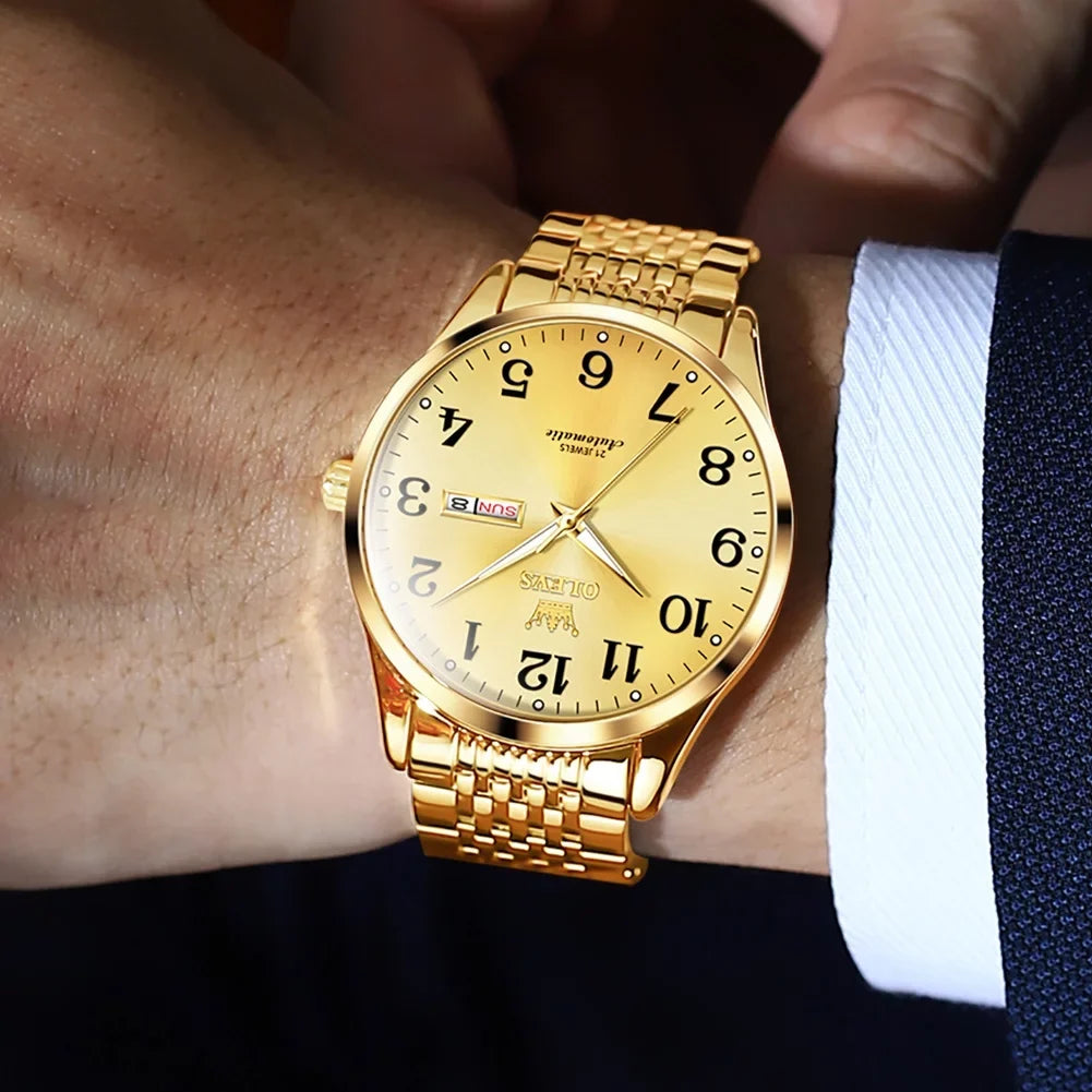 Hombre, Adult Dial Large Gifts Male Wristwatch Arabic Watch Reader Gold Face Winding Reloj Self for Men, Numerals Men Easy Para for OLEVS Waterproof