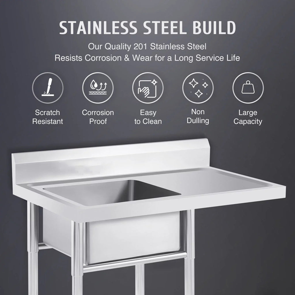 Sink 23.6* Kitchen Stainless Home and Commercial Utility Use Sink Steel 39.3* Drainboard 36.7in for