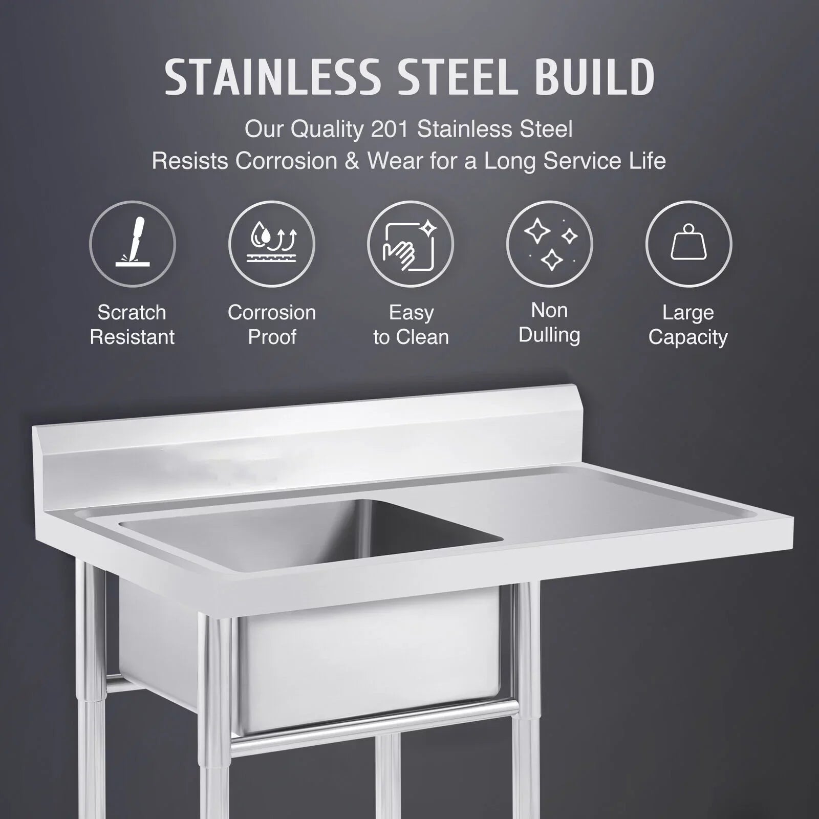 Sink 23.6* Kitchen Stainless Home and Commercial Utility Use Sink Steel 39.3* Drainboard 36.7in for