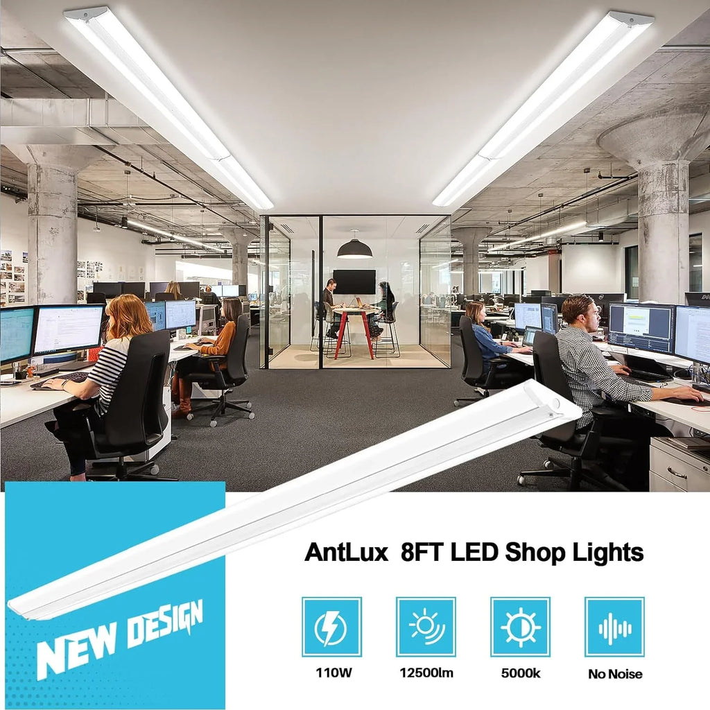 Fluorescent Commercial for LED Lights, Ultra Mount Equiv.], Office Flush Grade 5000K, Pack Wraparound Warehouse, Slim 12500LM, Strip 4 8 Light Garage T8 LED [6-lamp Foot QCAI Shop 110W 8FT Compact