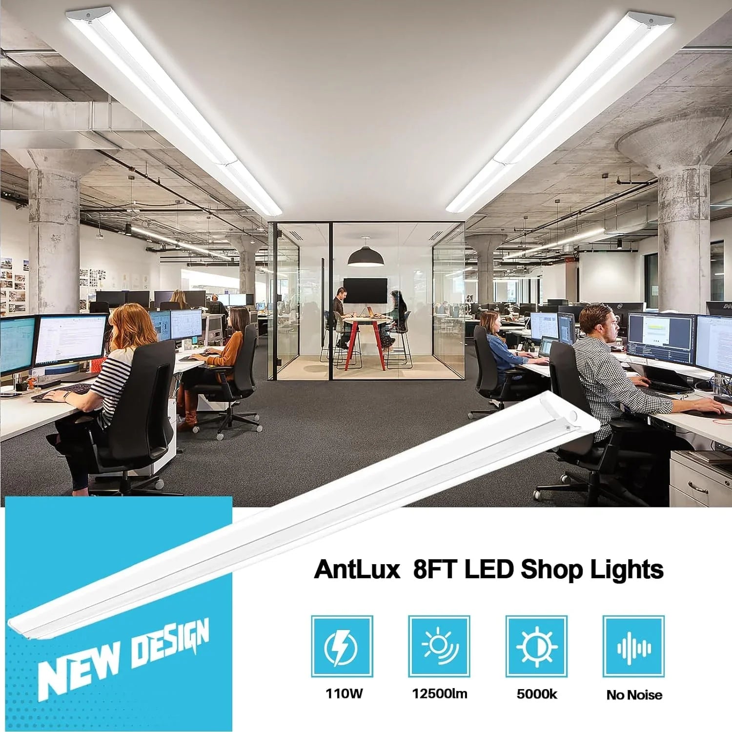 Fluorescent Commercial for LED Lights, Ultra Mount Equiv.], Office Flush Grade 5000K, Pack Wraparound Warehouse, Slim 12500LM, Strip 4 8 Light Garage T8 LED [6-lamp Foot QCAI Shop 110W 8FT Compact