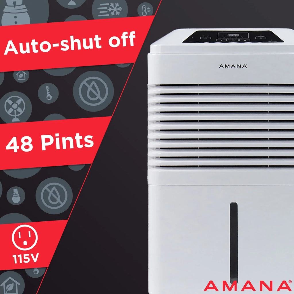 (Refurbished) Restored 1,800 Dehumidifier Amana in 48 Humidistat, White Automatic Adjustable Shut-off Ft Sq Pt -