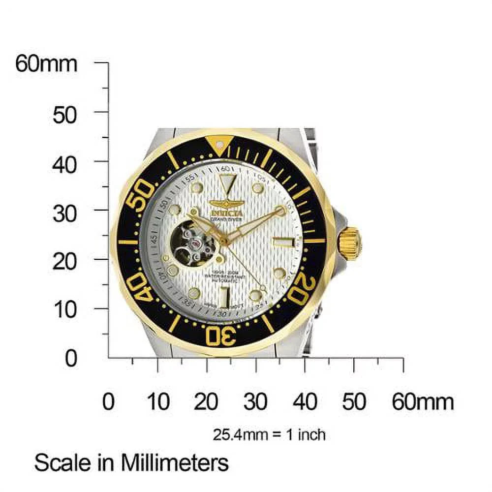 White Two Steel Stainless Diver 13704 Textured Grand Watch Invicta Tone Automatic Dial Men's