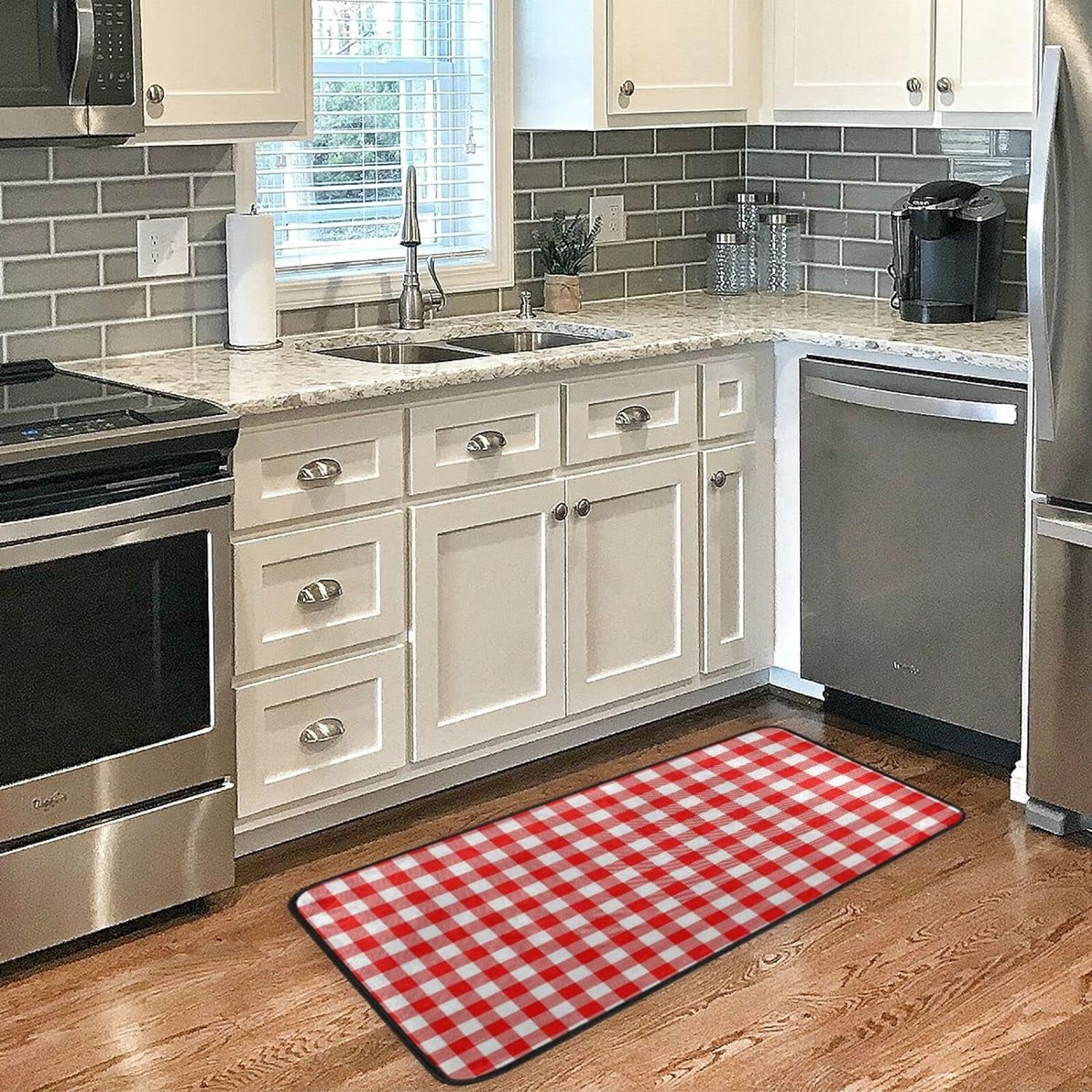 Kitchen Plaid 39 Bestwell Bedroom Mat Mat Slip White Red for Rug Waterproof Washroom Rug Comfort Sink 20 Kitchen inch Non Kitchen and Anti-Fatigue Washable x Floor