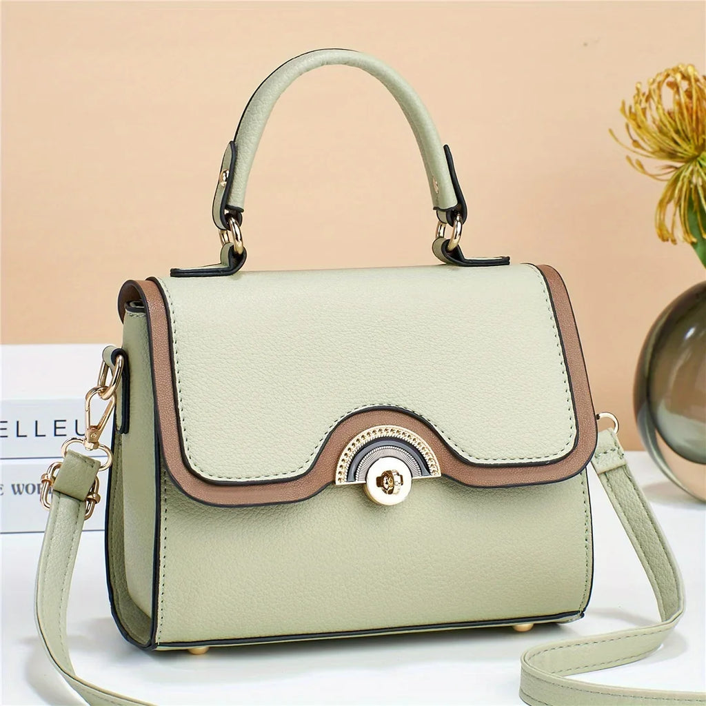 Crossbody Purses Junior Color Trendy Flap Bag, Women's Ontrast Handbags, Lock Square Turn