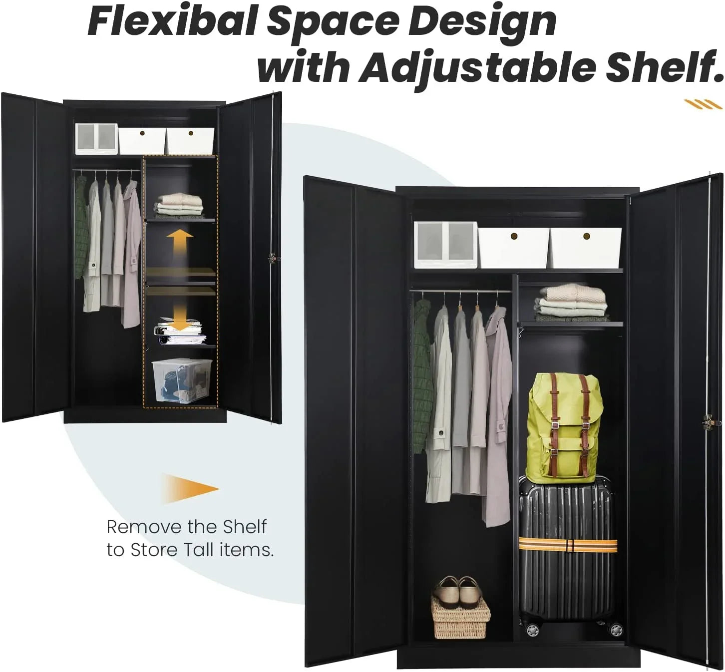 HOOMHIBIU Employee with Locker with Steel Coat Freestanding Metal Cabinets for Office Wardrobe Locking Door Garage and (Black) Cabinet Clothing Home Lock 72'' Shelves