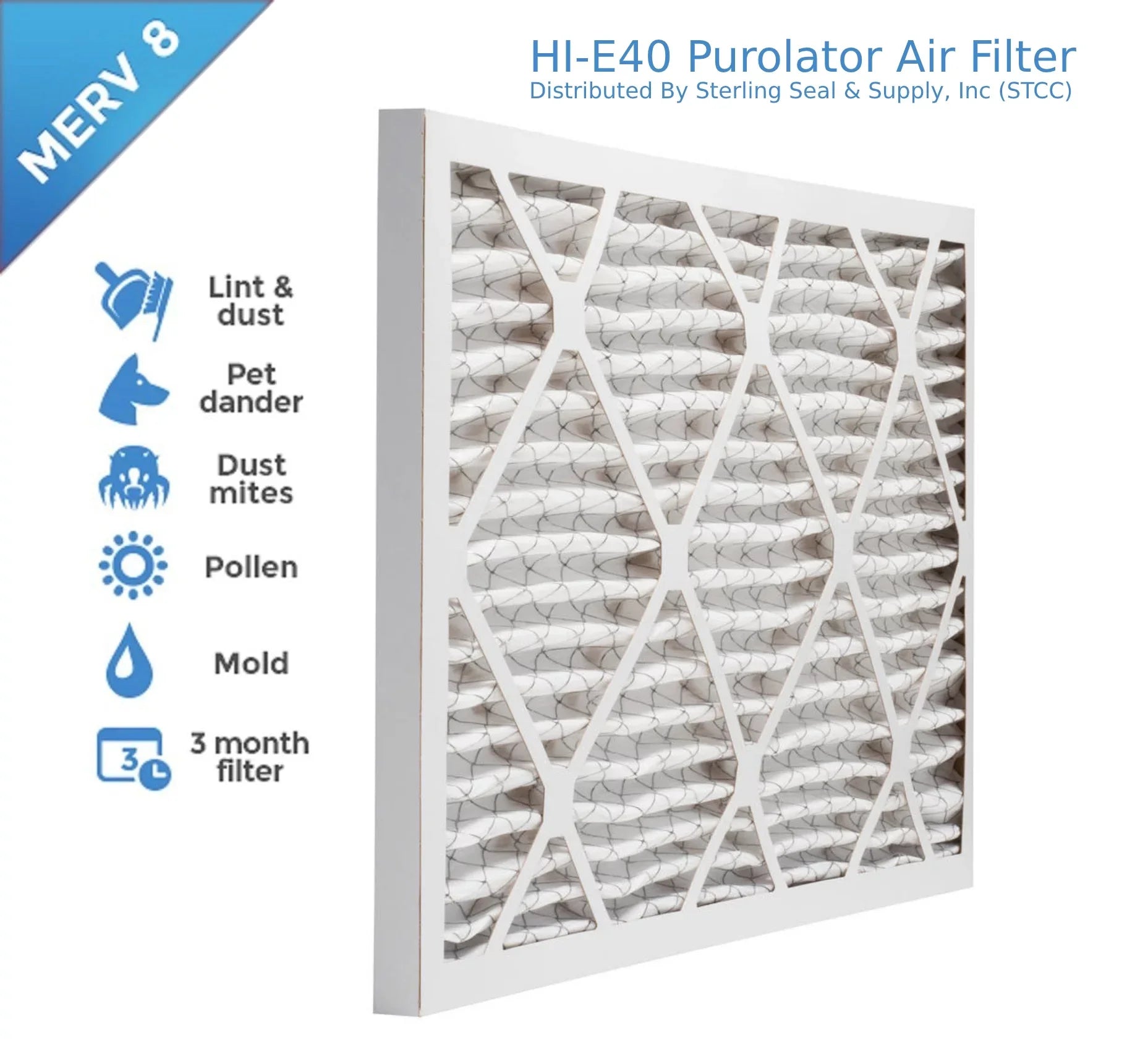 Air 40 16x25x1, Filter, , Surface Pleated 8, (6-pack) / Hi-E Extended MERV Purolator Air Guard
