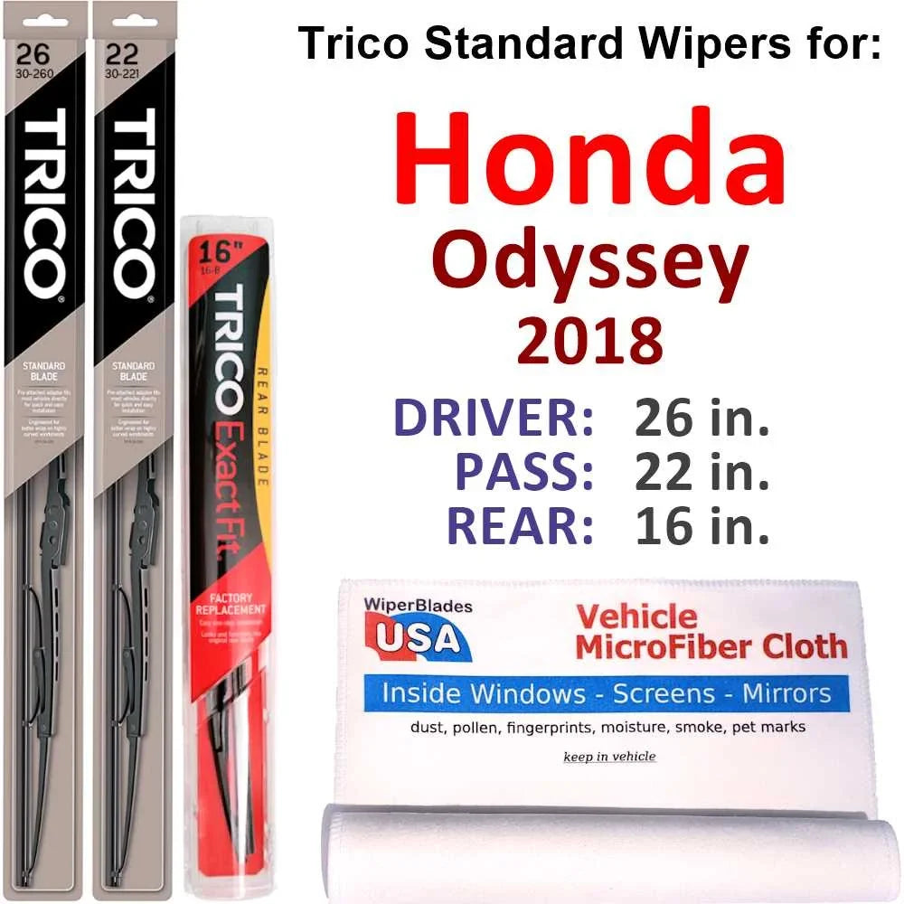 2018 Honda 3) of Wiper w/Rear (Set Blades Odyssey Wiper