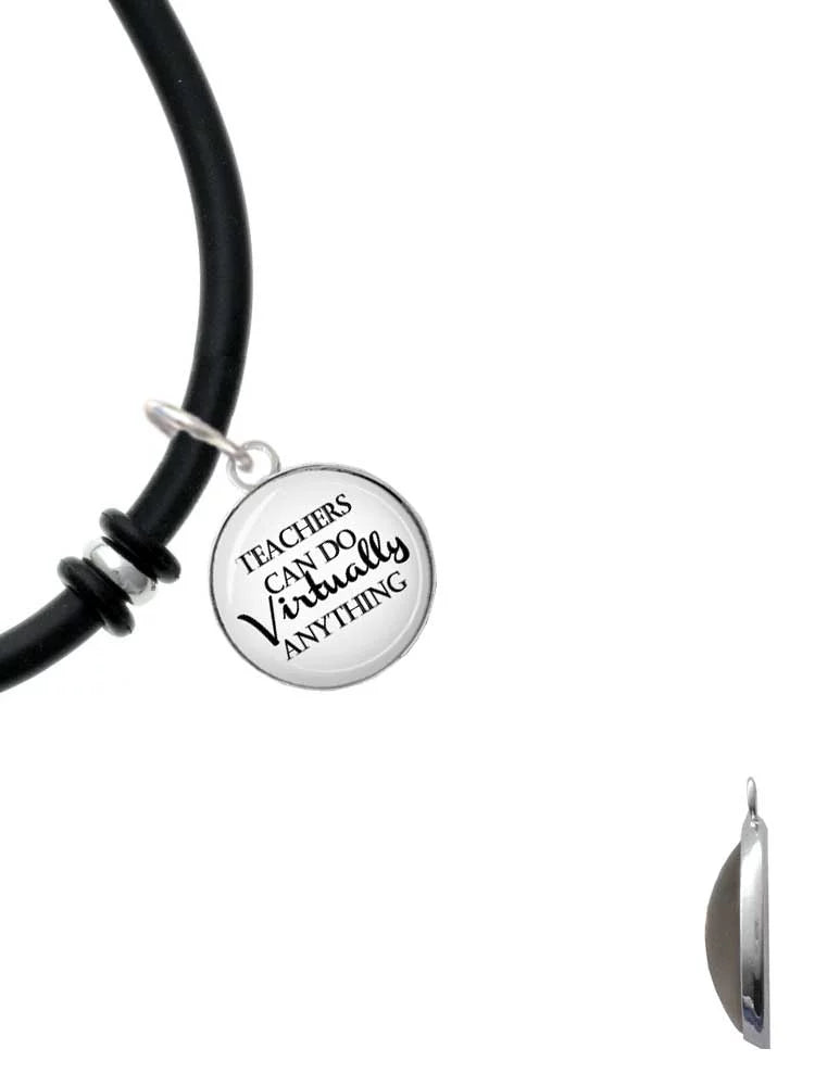 Black Bracelet Virtually Leaves Charm Four Leaf Teachers Dome Heart Clover Rubber Delight with Jewelry Green Can Anything Silvertone Do