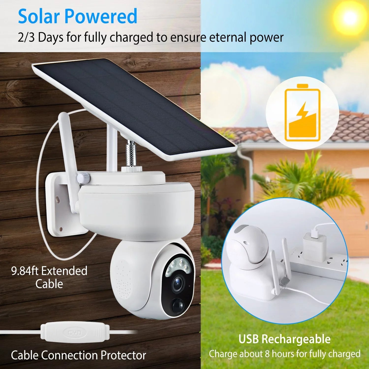 Outdoor Powered Camera Security Battery Audio for Light Wireless WIFI iMounTEK Solar Detection Night Vision Camera Surveillance Siren 2-Way Color 1080P Home Flood Human