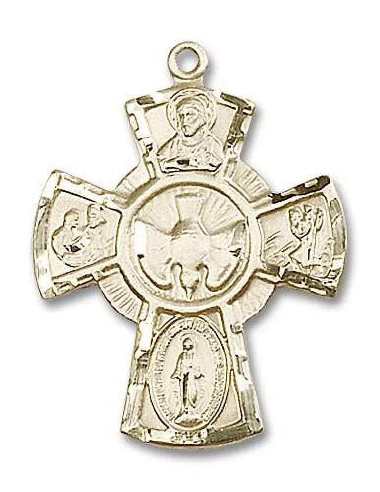 Miraculous Catholic 14kt 5-Way Large Christopher Extel Sacred Traditional Medal, Made St. St. and Heart, Cross Cruciform Gold USA Joseph, with Medal in Filled
