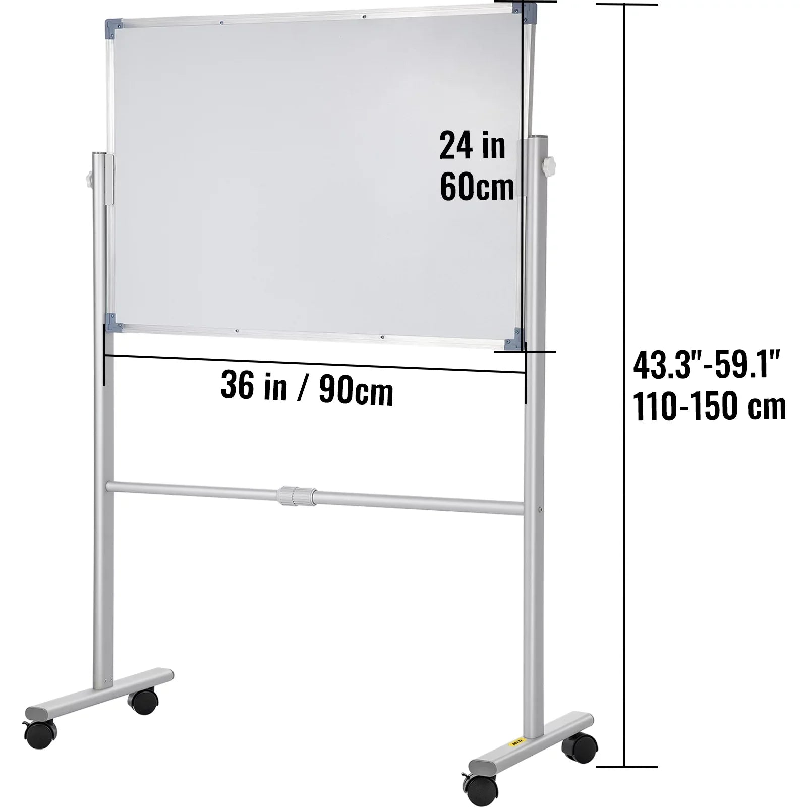 Home Rolling Double Mobile Board Frame Aluminum Sided Dry w/ Adjustable 360 Erase School BENTISM Stand 24" Reversible 36" Office Wheels Lockable Swivel x Whiteboard with Height for Magnetic and