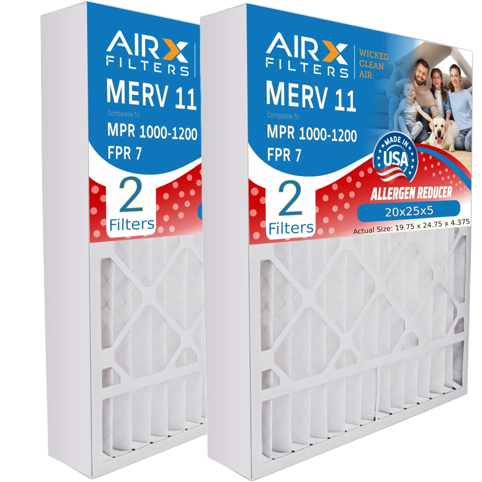 CLEAN White 1000, & AIR. Air Made AIRX Comparable 11 2 Premium USA 1200 Pack WICKED to Compatible FPR 20x25x5 20x25x5 Filter MPR FILTERS by MPR MERV FR2000U-108 Filter Rodgers 7 Furnace with