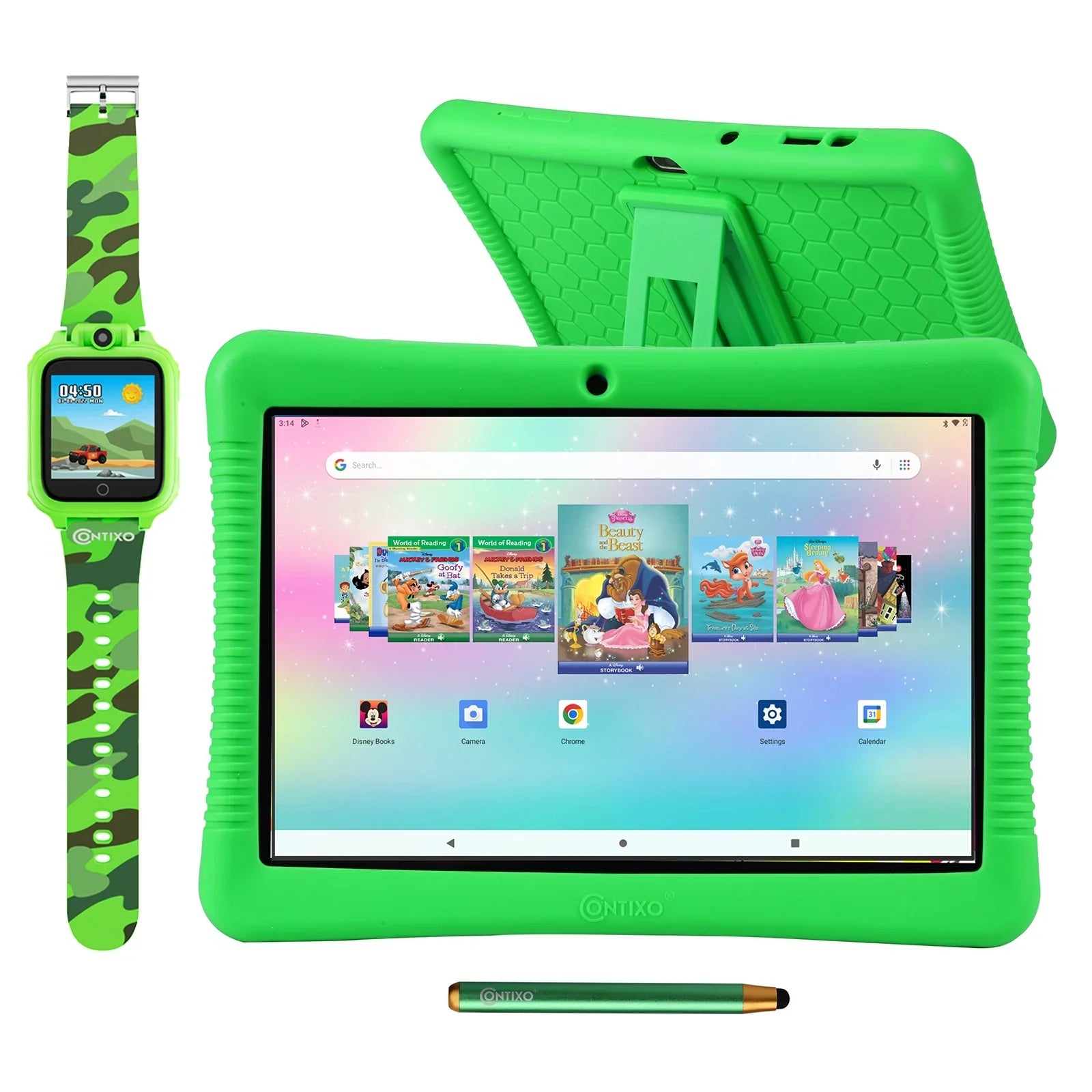 & Disney Storybooks Green & Kids Stickers (Value Smart and - Case Kickstand $400), Contixo 10" Watch Includes Kid-Proof Tablet Stylus, Android Model) Bundle (2023 with 80+ 64GB,