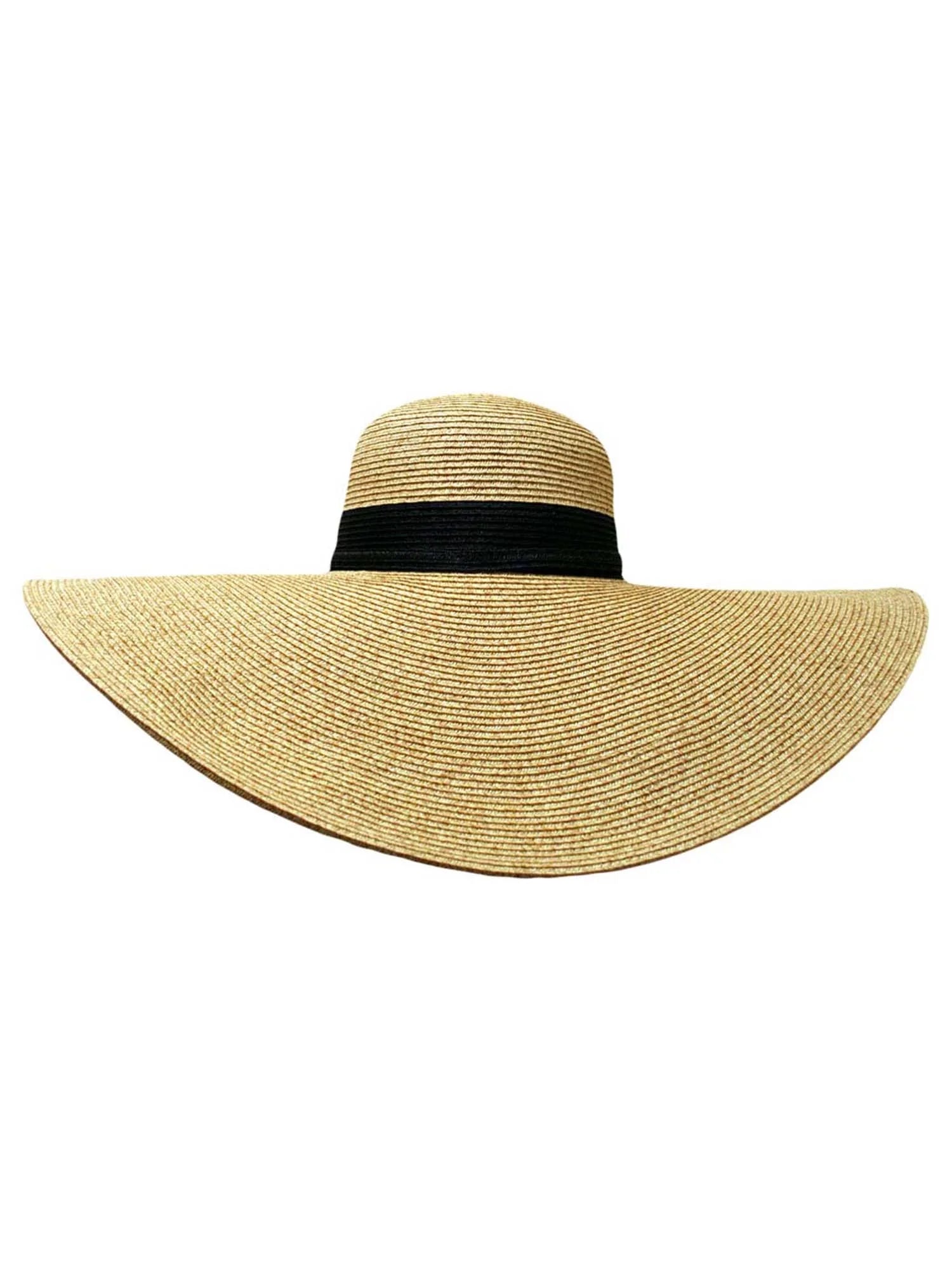 Hat With Black Hat Wide Ribbon Floppy Brim Natural Band