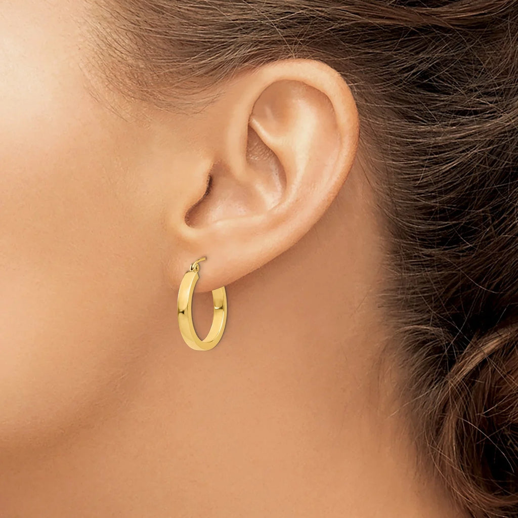 Hoop 14k in Tube Real Yellow Gold 2x3mm Rectangular Earrings