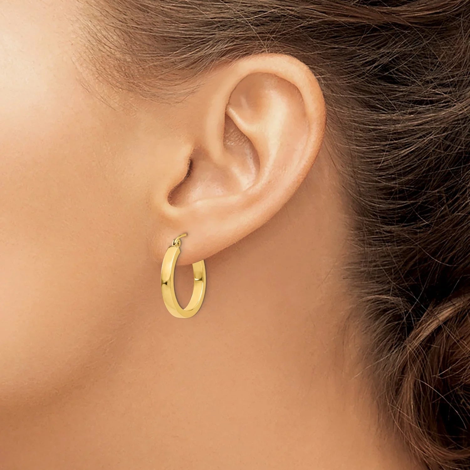 Hoop 14k in Tube Real Yellow Gold 2x3mm Rectangular Earrings
