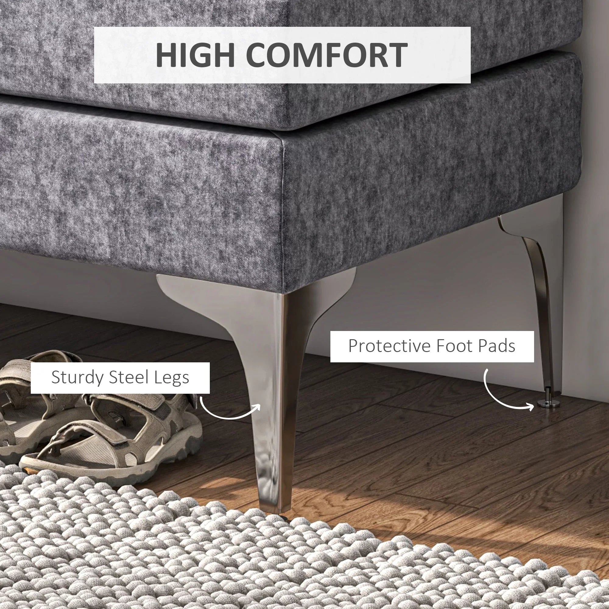HOMCOM with of Dark End Steel 48" Bench Bed Legs, Gray