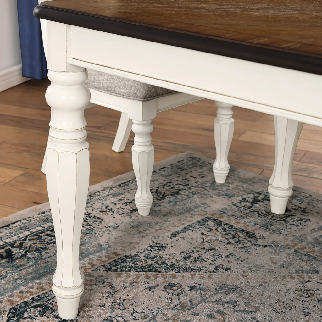 Country White Weathered Oak Belleza Finish French Set Furniture Roundhill and Antique Dining 5-Piece in