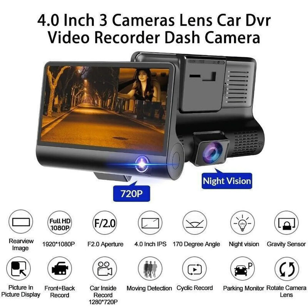 Detection 4" G-Sensor, Dash 1080P Motion Parking Dual Lens Car Front/Rear/Built-In DVR Recorder Monitoring Driving Xhy Video Camera HD Cam and