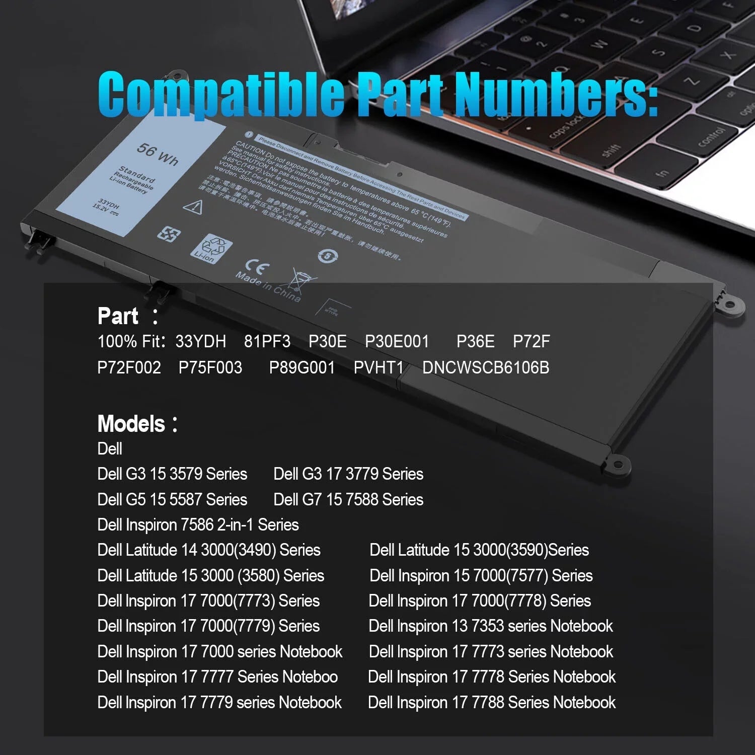 3380 Battery 3480 3590 33YDH For P30E001 3580 3490 Dell Laptop Latitude US W7NKD