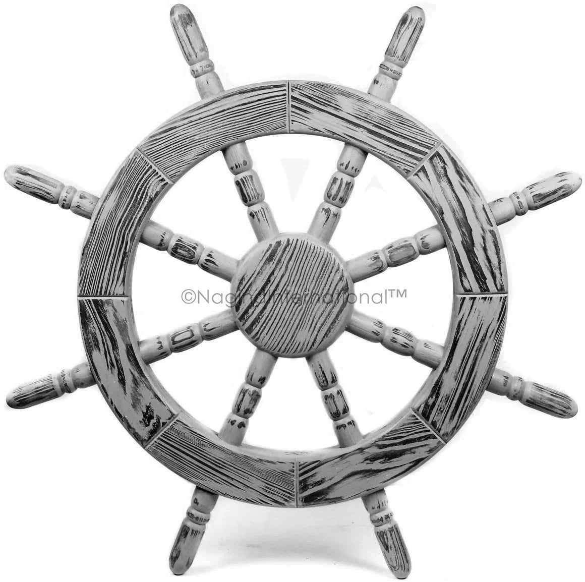 Decor (24 | Nautical Rustic Inches, Pine Junky Wall Nagina Maritime Wheel Decor Wall Ship Black) Exclusive Beautiful International Antique Handcrafted
