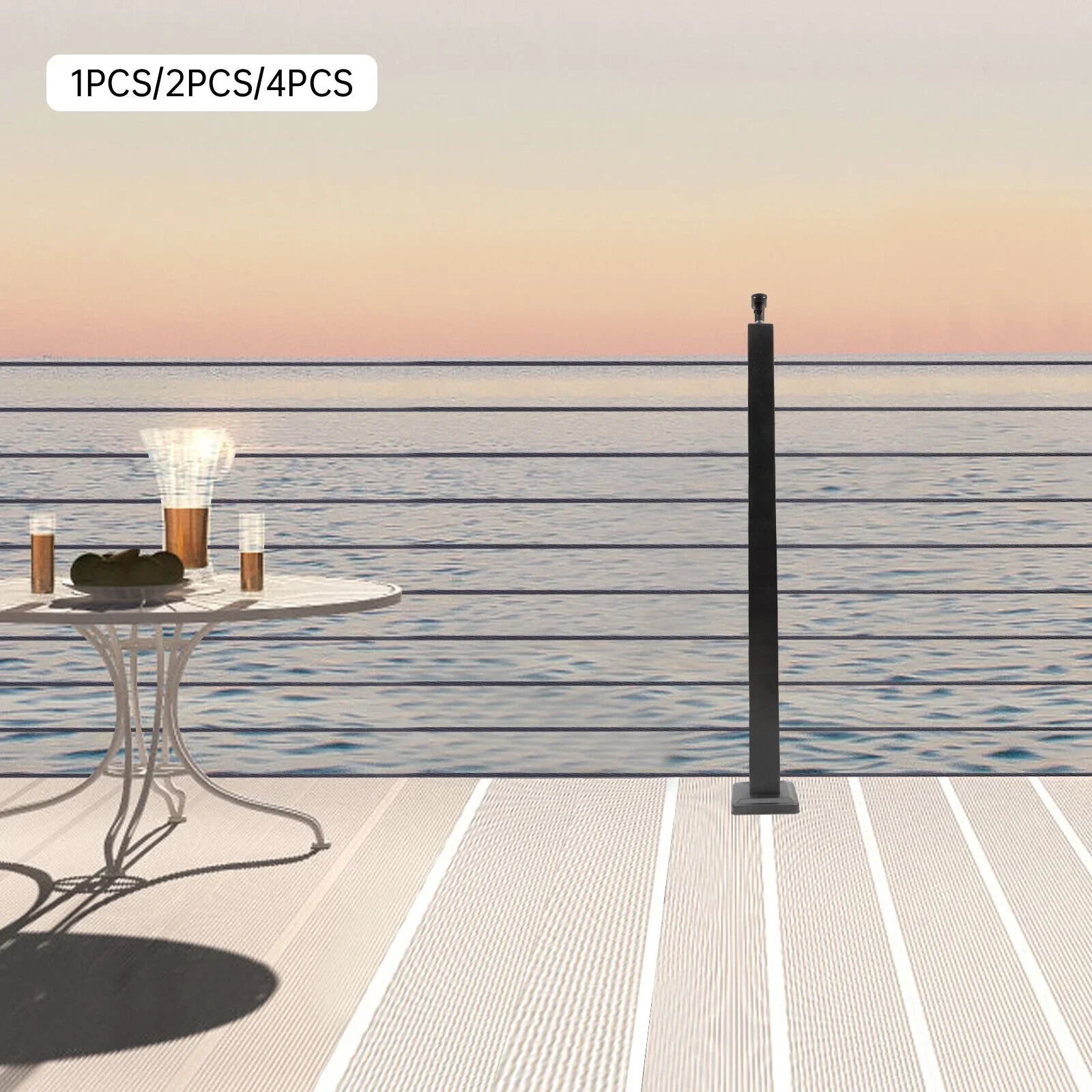 Concrete Railing Stainless Square Pre-Drilled Cable Sides Cable for Level Deck Two Post 36''x2''x2'' Wood Fence System Level Steel Post Railing