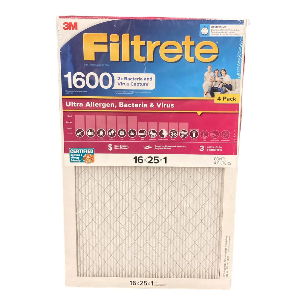 Bacteria (1600 Virus Ultra 2X Pack) MPR) & Filtrete (4 25x16x1 Allergen Filter