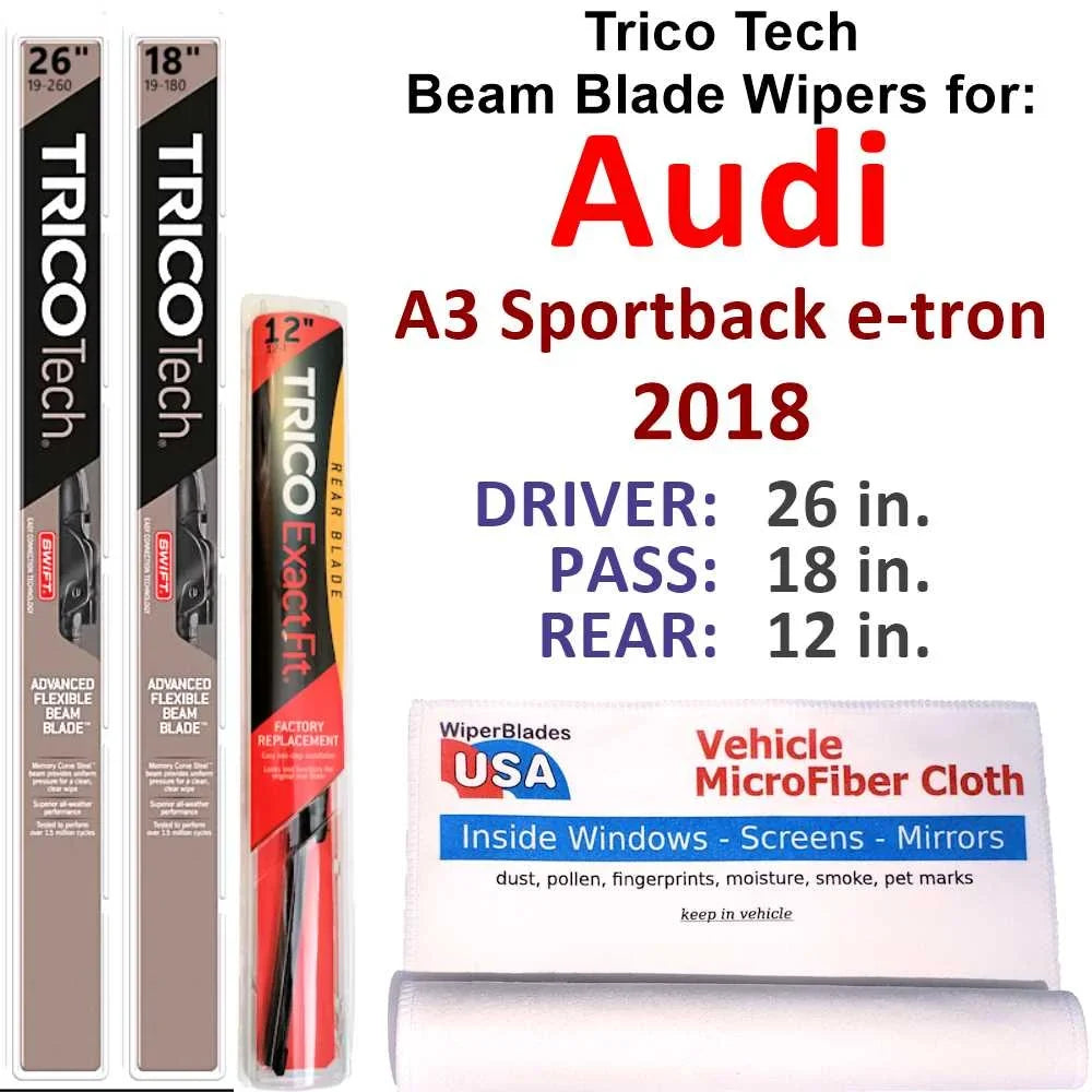 of (Set Beam A3 Blade e-tron 2018 Audi w/Rear Wiper 3) Sportback Wipers