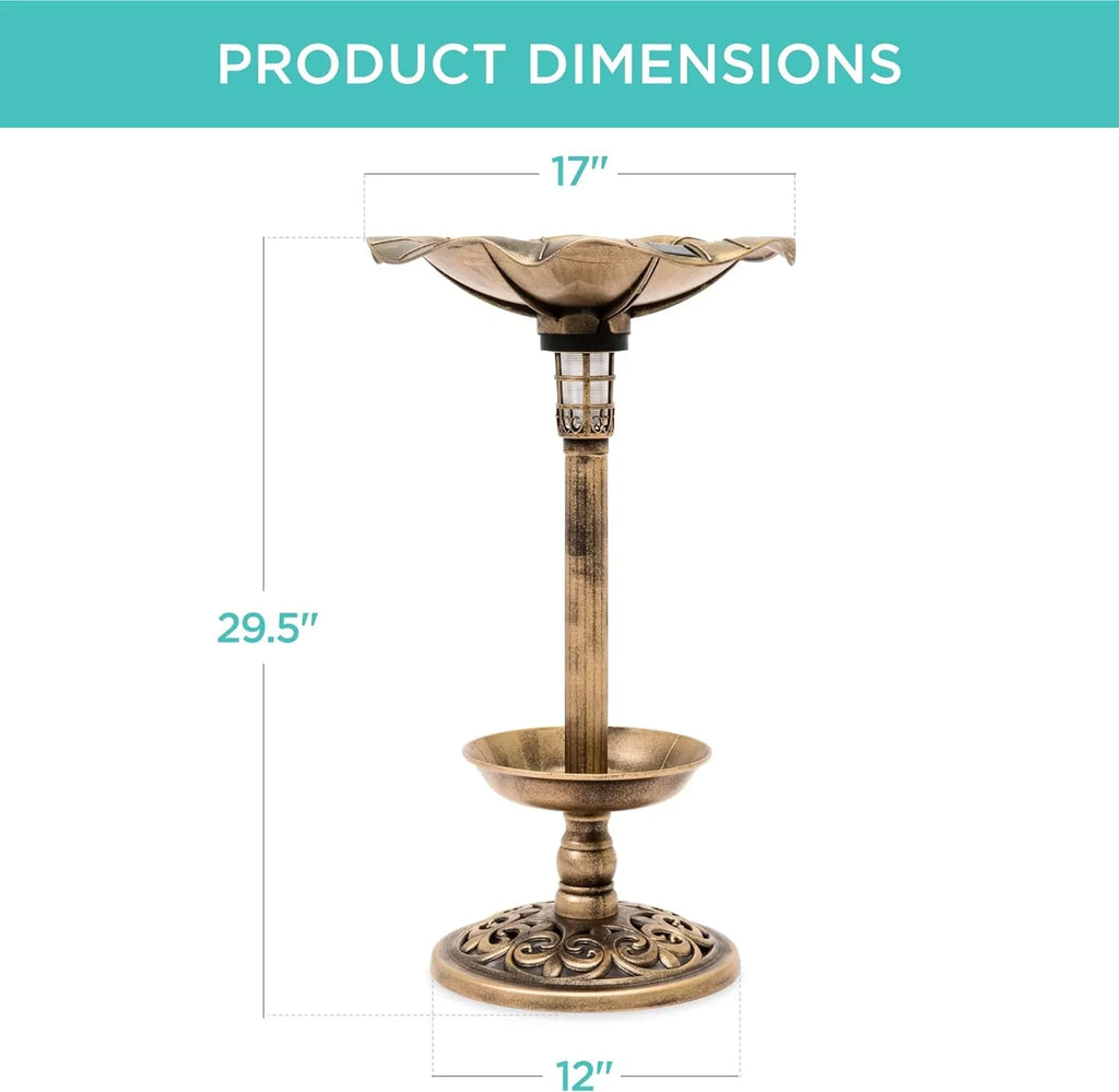 Fountain Outdoor Solar Accents Bath - W/Planter, Lighted For Pedestal Integrated Bronze Garden Lawn, Decoration Scroll Panel,
