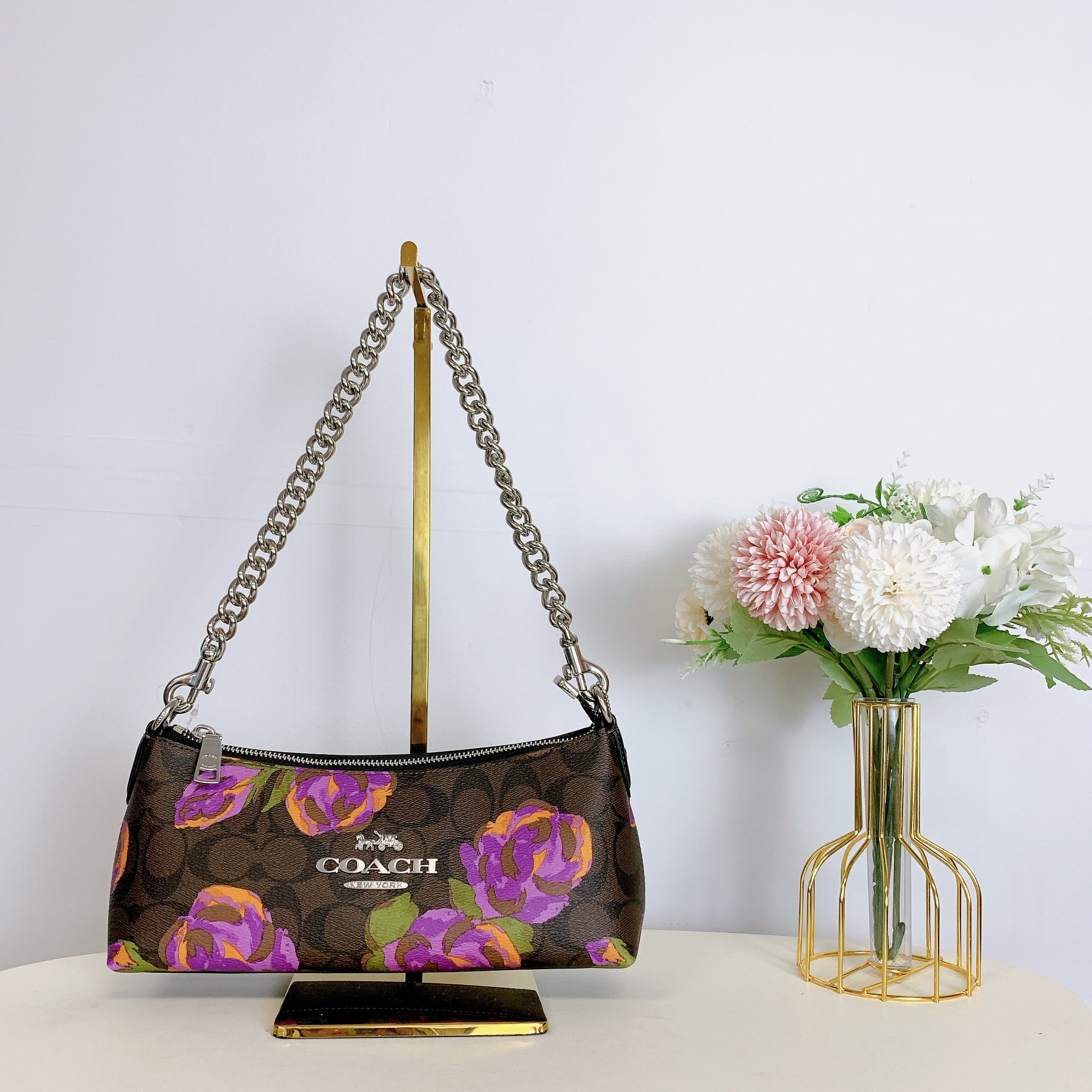 Charlotte Canvas Print Multi Iris Coach Signature Rose In IN Bag Shoulder CL406 With Brown