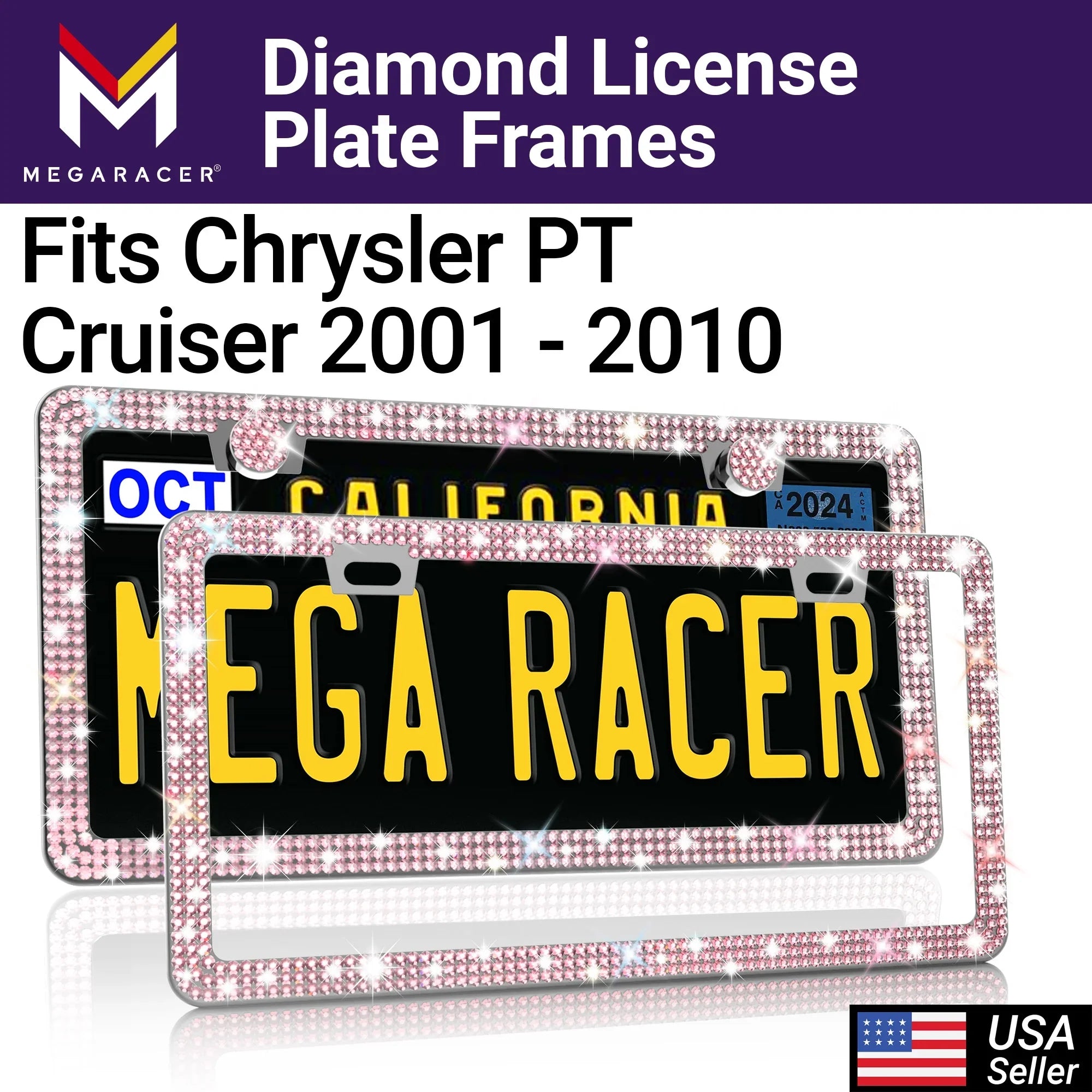 Plate Sparkly Frame Chrysler 01 PT - 2001 - Holes 10 2010 Bling Racer Cruiser Cruiser Chrysler Mounting Screws, Diamond PT Mega with Pink License Rhinestones, Car Plate License Frames 2