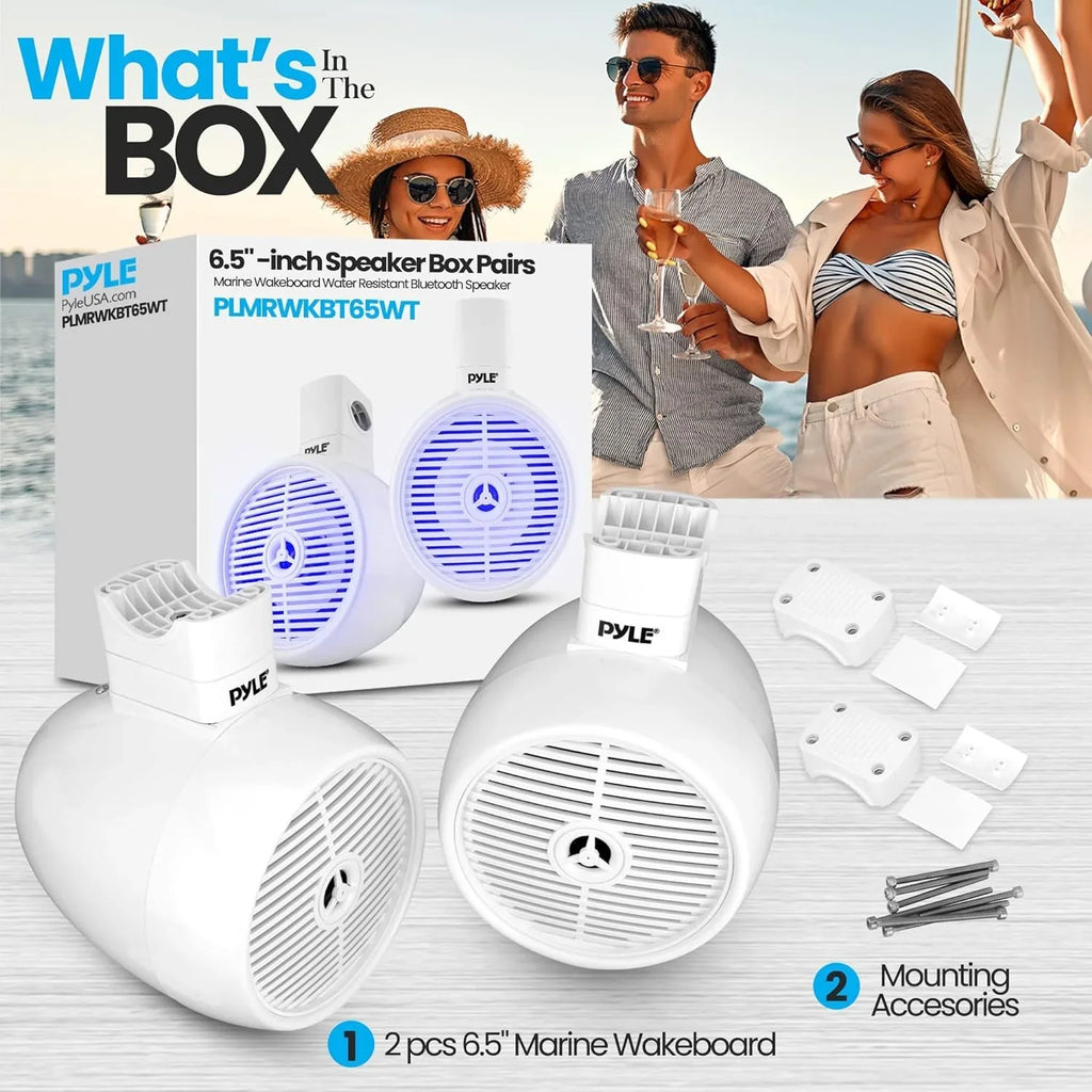 Marine PLMRWKBT65WT Speaker Resistant Speaker Lights, 2-Way - Bluetooth with Wakeboard Box White Mini 6.5" LED System Water Built-in Single