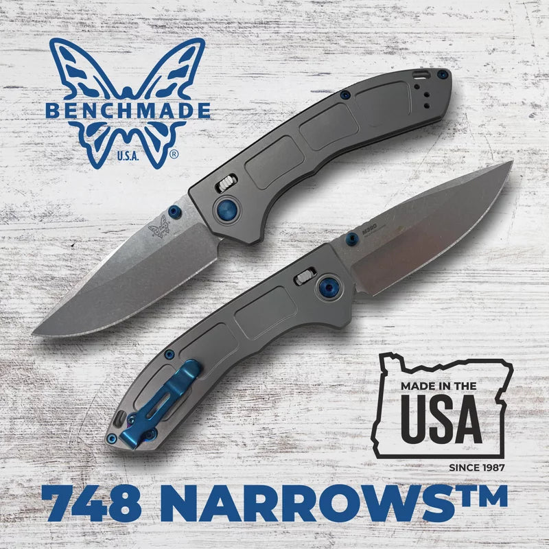 3.43-Inch Folding Blade Titanium M390 Narrows Knife Handle Steel 748 Benchmade
