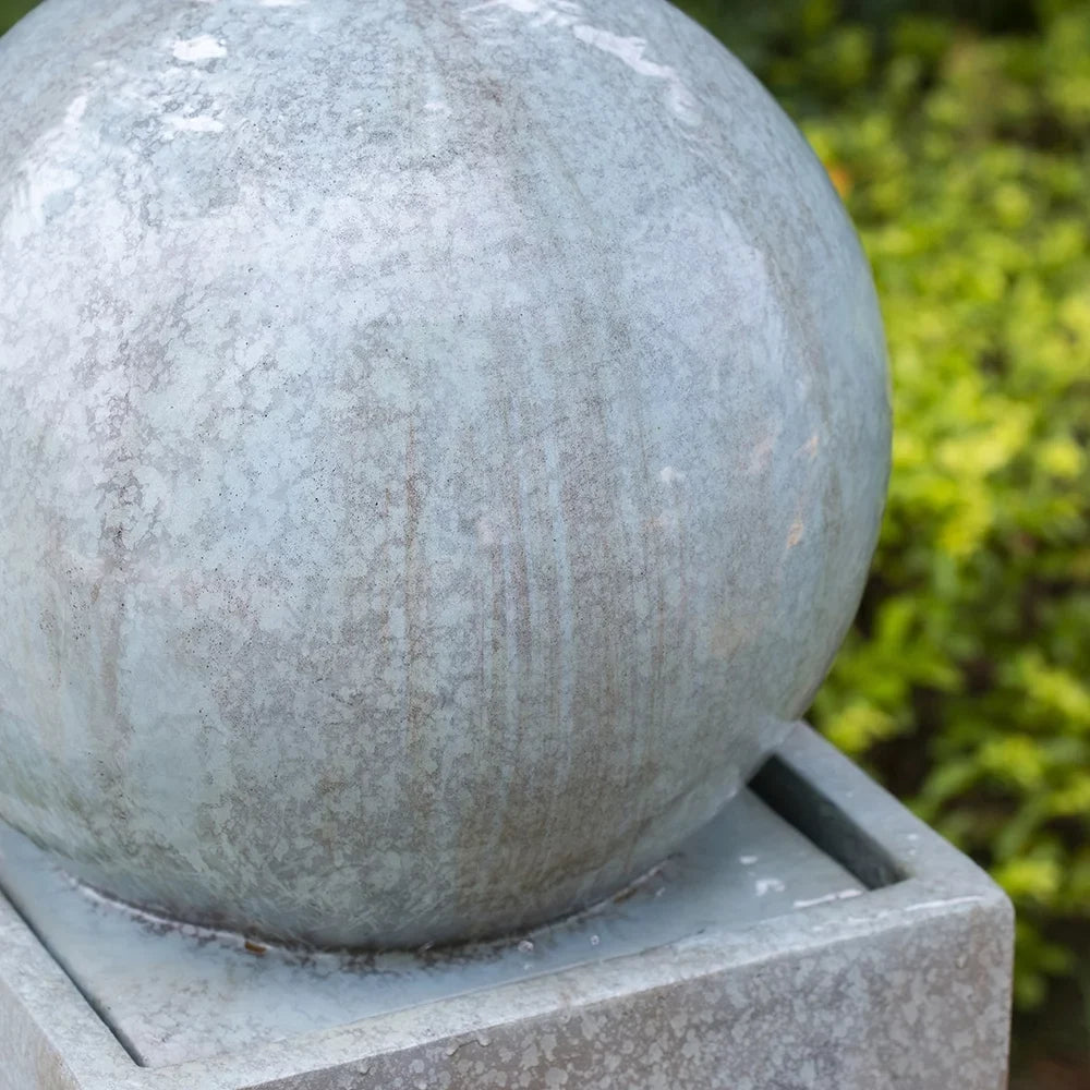Homiyad with Fountain, Water Water Feature Blue Contemporary Tall Raindrop & Lawn, Light Deck Cement/Concrete Patio Outdoor Sphere Antique Fountain, for Outdoor 13X13X44" Garden,