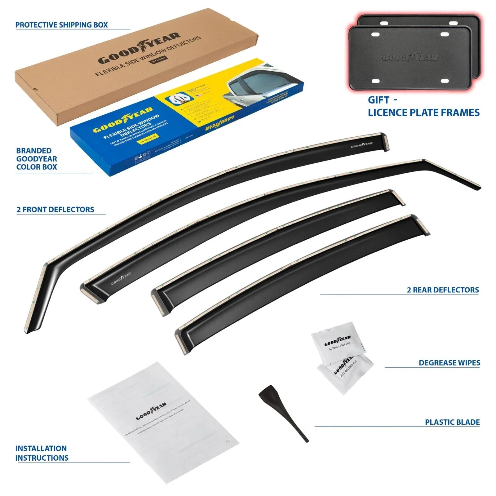 pcs for Guards, - GY003459LP Deflectors Window Accessories, 2017-2020, Visors Rain 4 Hyundai for Vent Window Car Shatterproof Goodyear Deflector, Elantra Cars, in-Channel