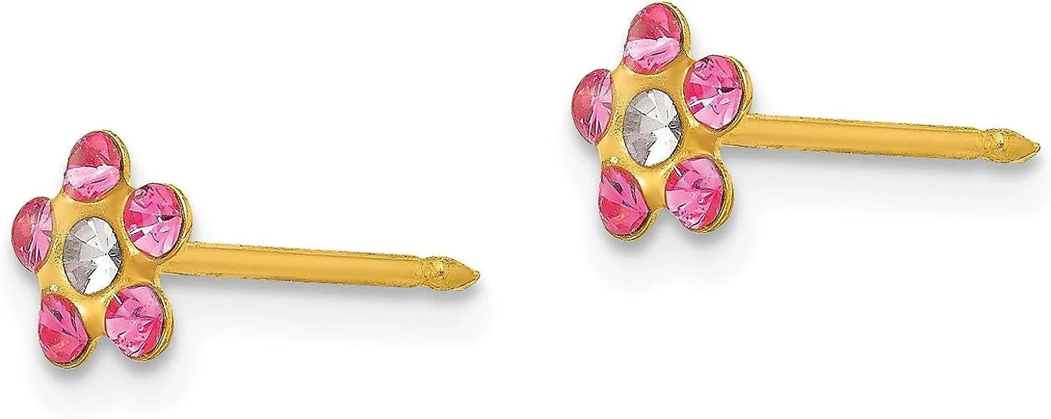 Solid Rose/Aurora Gold Flower 14k 5mm Borealis Crystal Inverness - Earrings Yellow