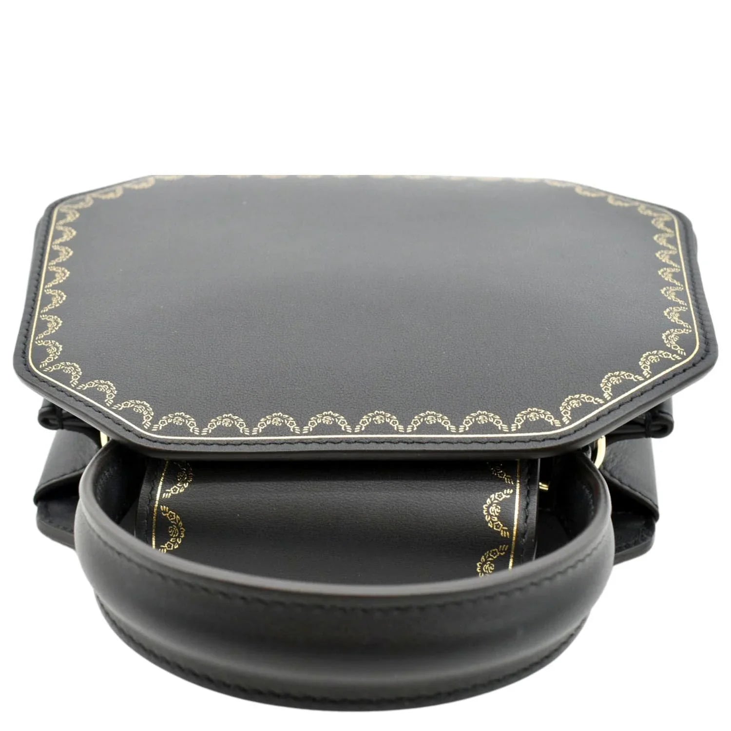 Handle Mini Top Black Guirlande Leather Bag Calfskin Pre-owned CARTIER Satchel