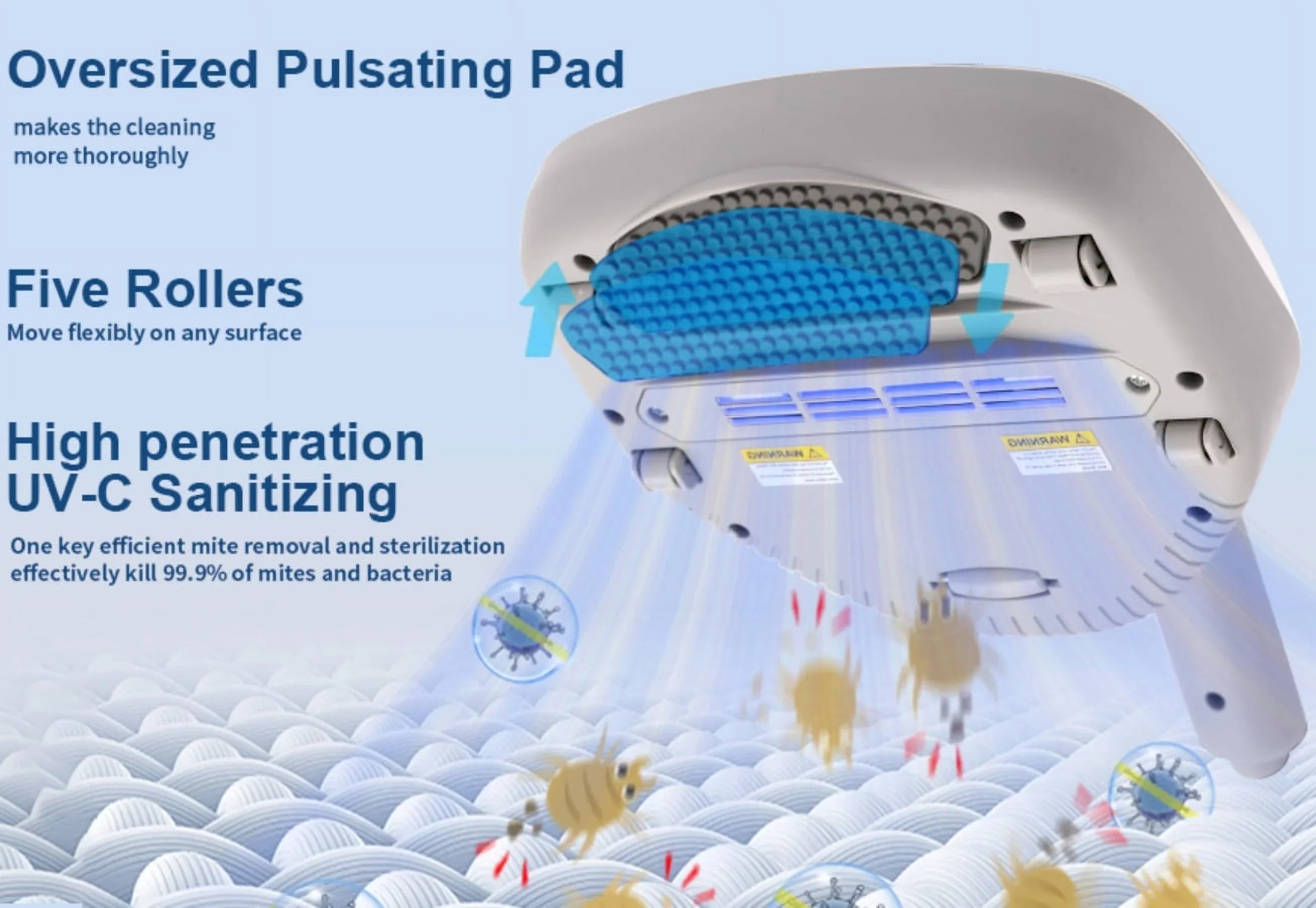 Allergens/Bacteria/Mite Cleaner Allergen with remove Large Handheld HEPA Pad&True Sanitizer Hair/Dust Pulsating Vacuum UV Kills