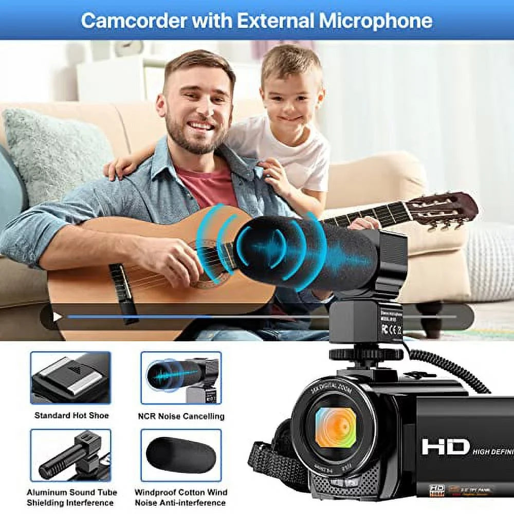 Digital IR WiFi Camera 1080P and Microphone,Remote 3.0'' Vision 2 Zoom Camera Night with 16X 26MP Touch Batteries Camcorder Recorder Camcorder Video 30FPS Screen FHD Vlogging YouTube