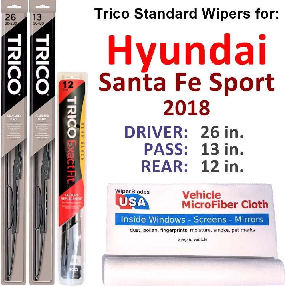 Wiper Sport Hyundai 3) Fe 2018 Santa Wiper of Blades with w/Rear compatible (Set